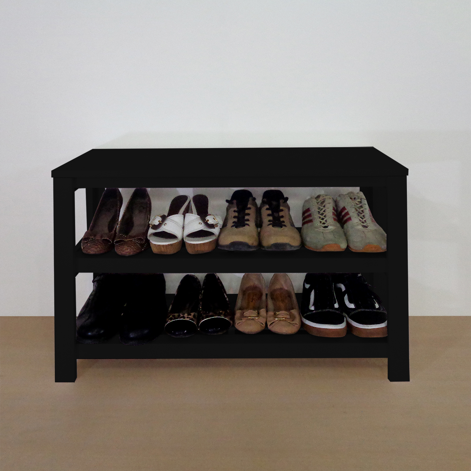 Sapateira Banco de Piso para Closets e Quartos 8 Pares Sapatos - Preto Laca