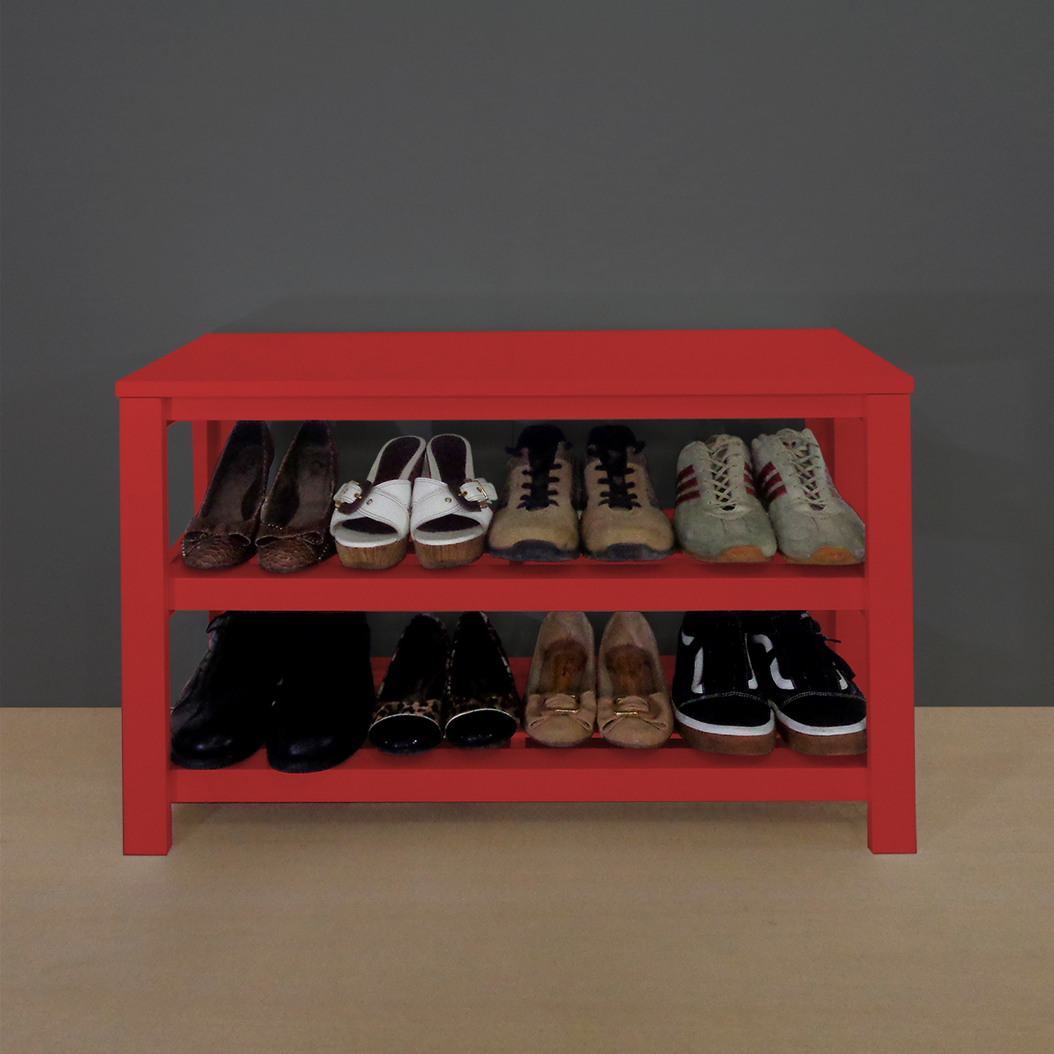 Sapateira Banco de Piso para Closets e Quartos 8 Pares Sapatos - Vermelho Laca