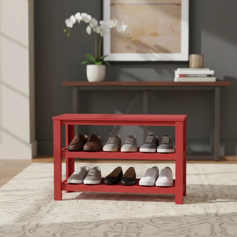 Sapateira Banco de Piso para Closets e Quartos 8 Pares Sapatos - Vermelho Laca