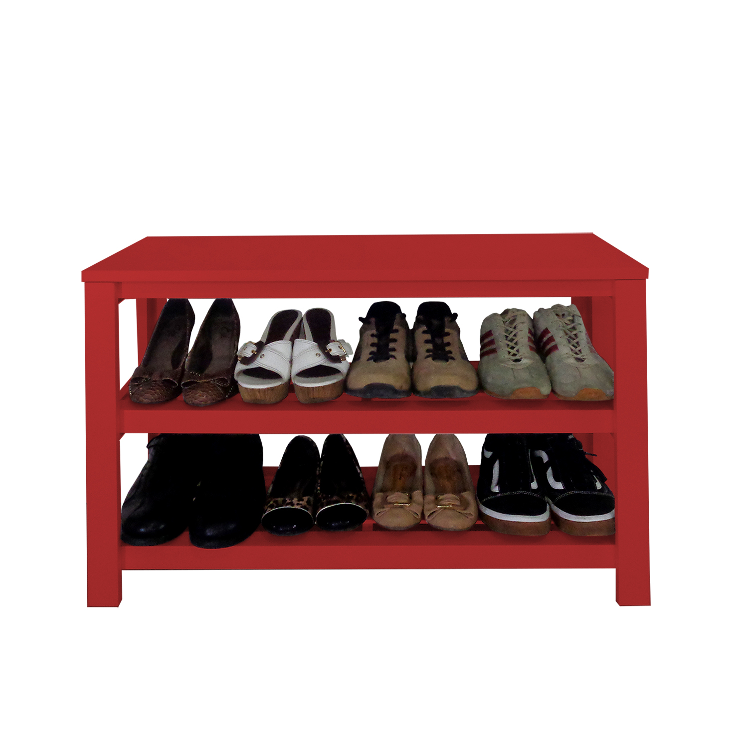 Sapateira Banco de Piso para Closets e Quartos 8 Pares Sapatos - Vermelho Laca