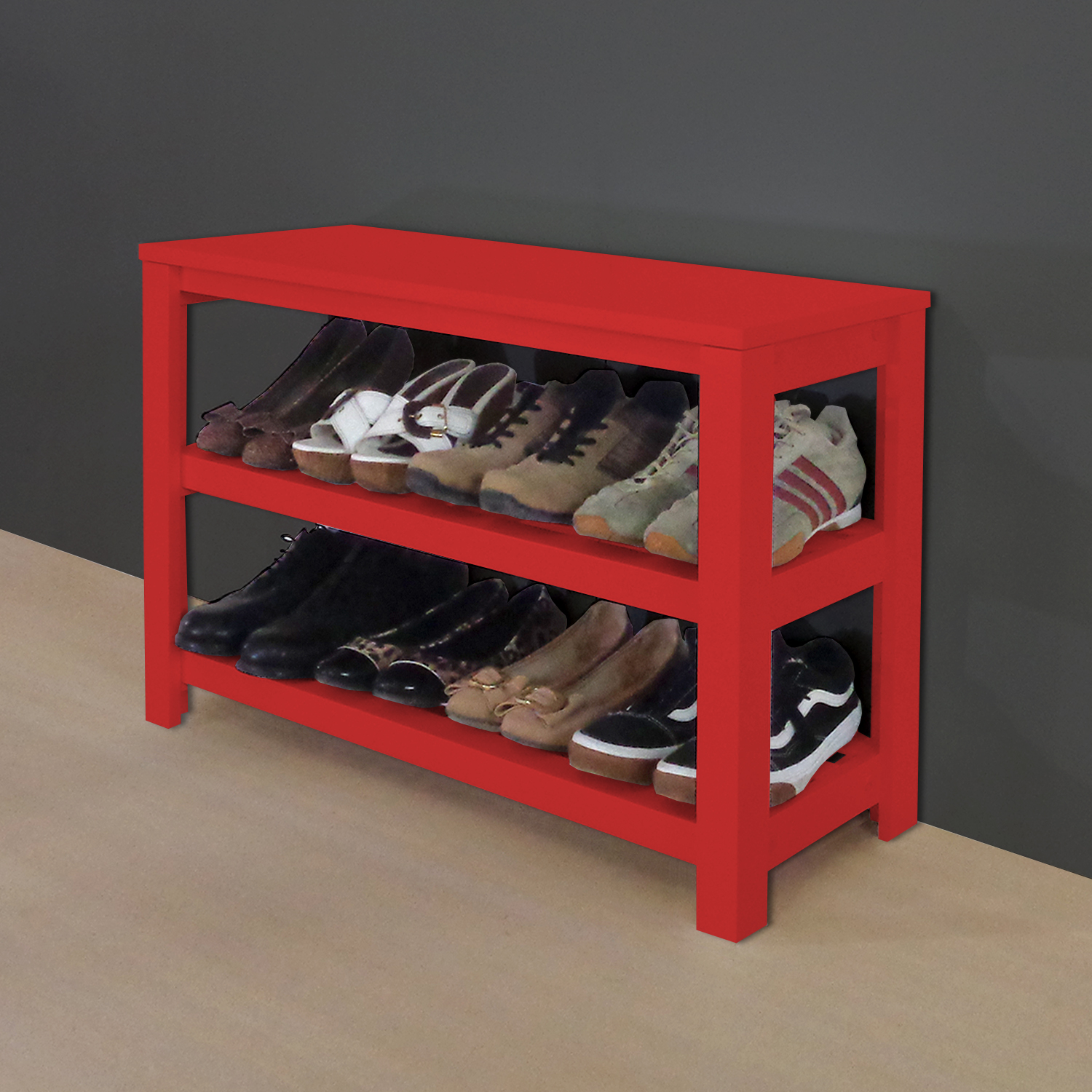 Sapateira Banco de Piso para Closets e Quartos 8 Pares Sapatos - Vermelho Laca