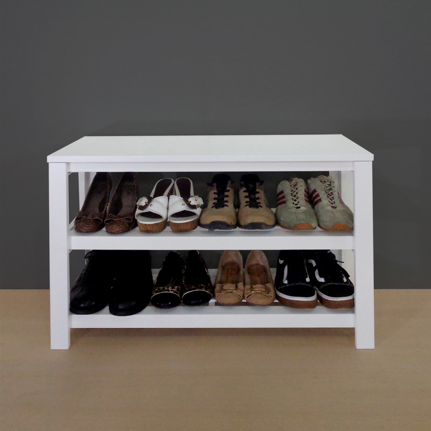 Sapateira Banco de Piso para Closets e Quartos 8 Pares Sapatos Branco Laca