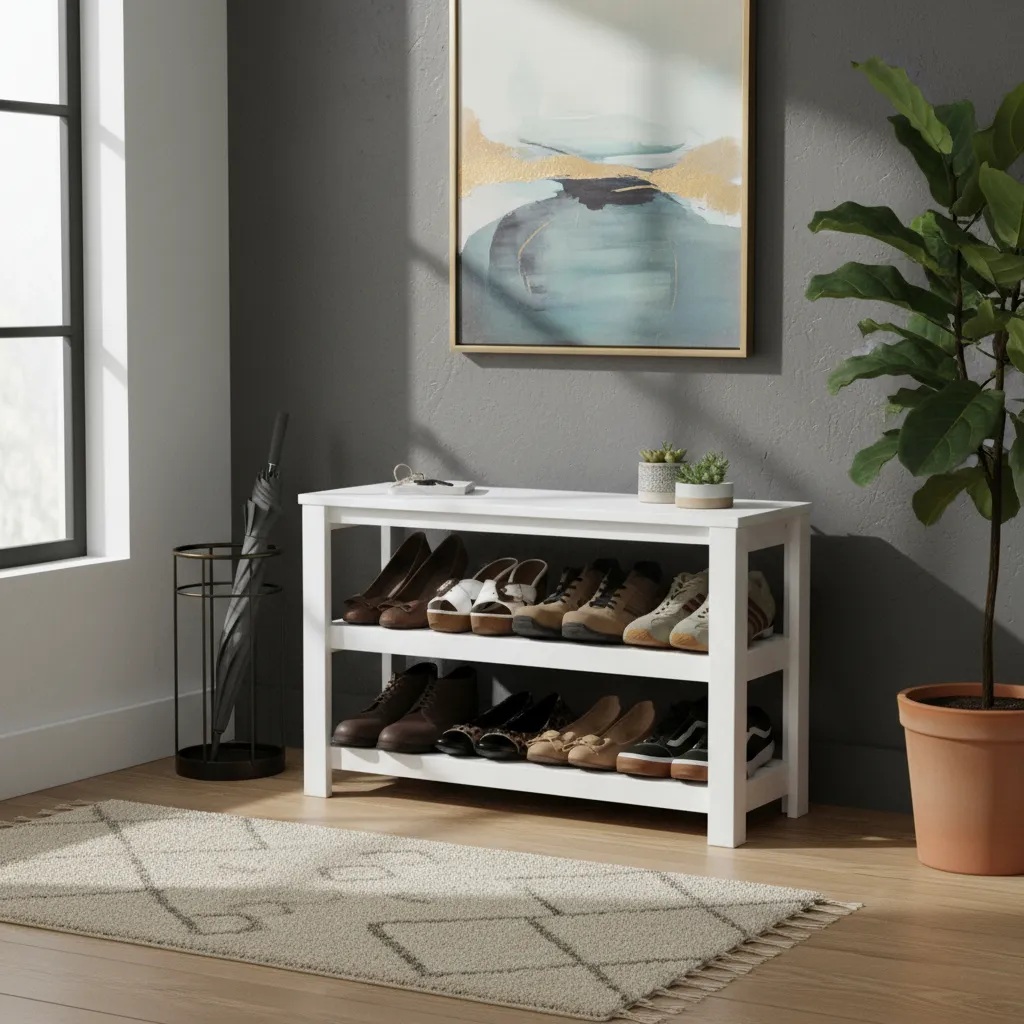 Sapateira Banco de Piso para Closets e Quartos 8 Pares Sapatos Branco Laca