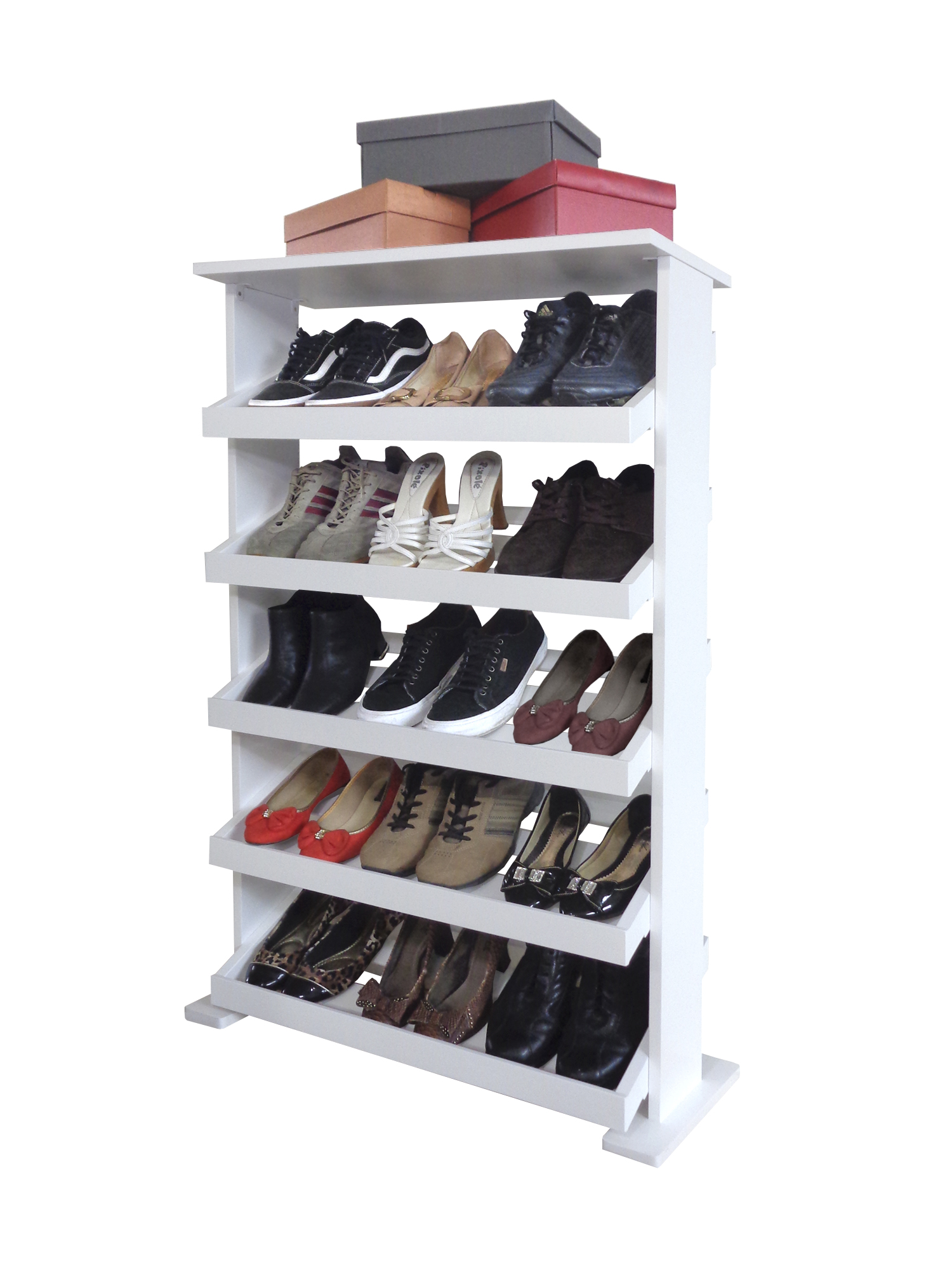 Sapateira de Piso Chão para Closets e Quartos 15 Pares Sapatos - Branco Laca