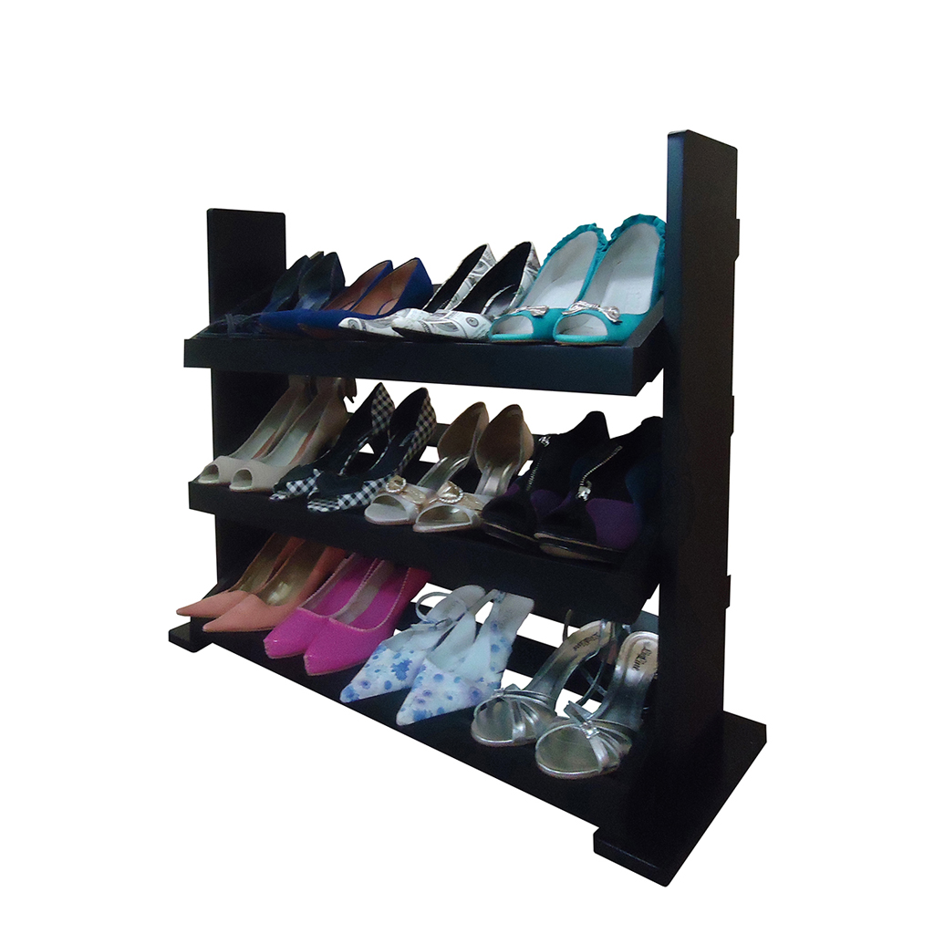 Sapateira de Piso para Closets e Quartos 12 Pares Sapatos - Preto Laca