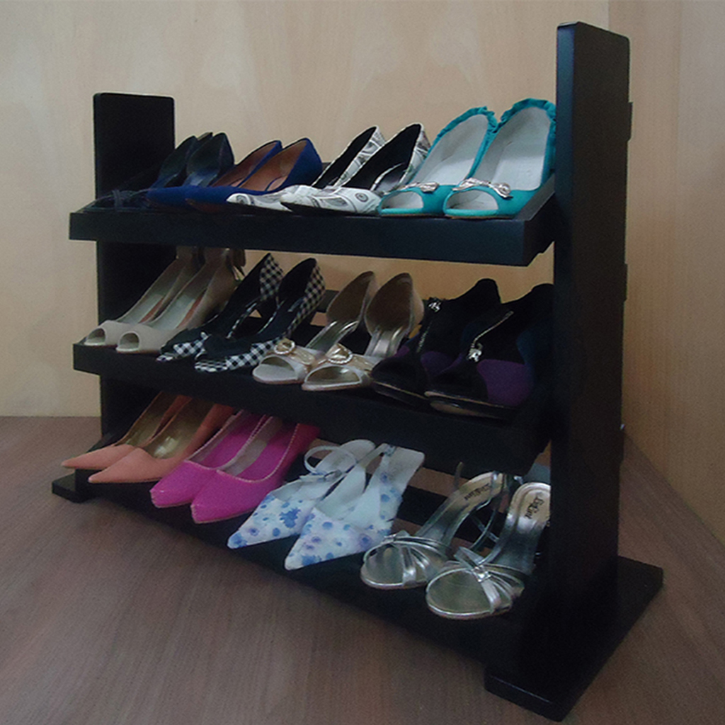 Sapateira de Piso para Closets e Quartos 12 Pares Sapatos - Preto Laca