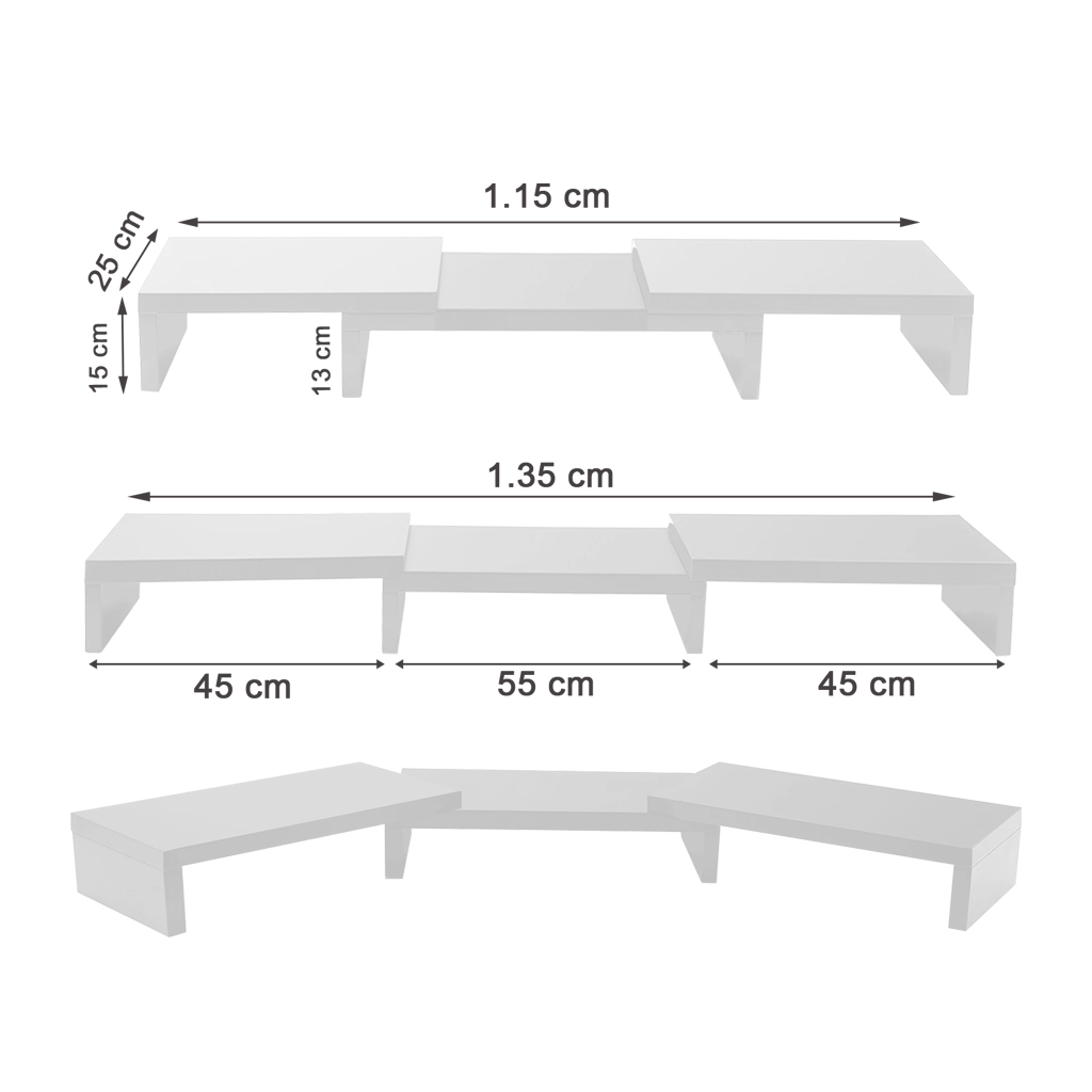 Suporte de Mesa Base Elevada Ajustável 3 Monitores Gamer Notebook Branco