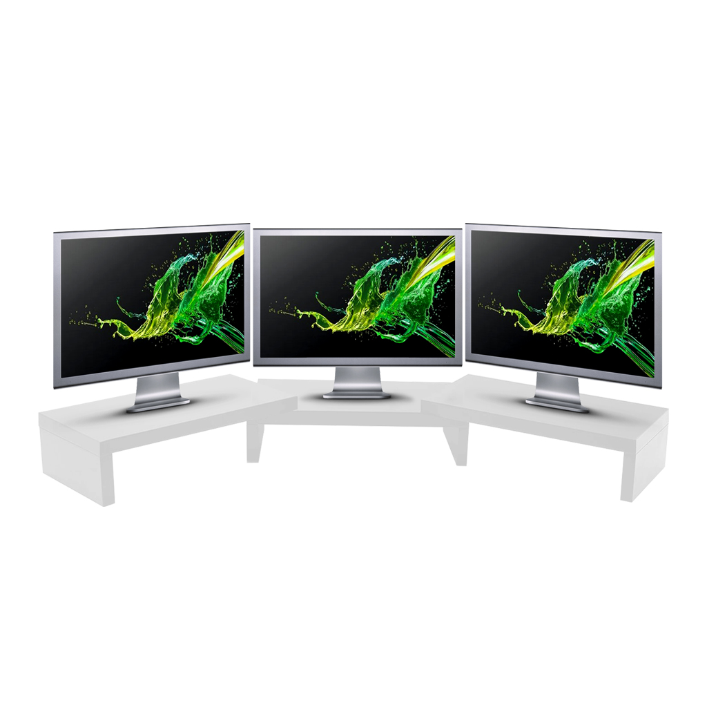 Suporte de Mesa Base Elevada Ajustável 3 Monitores Gamer Notebook Branco