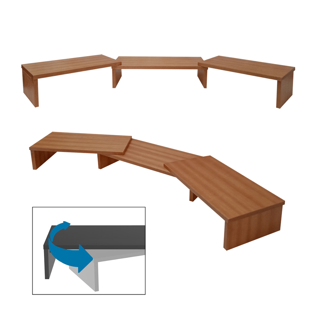 Suporte de Mesa Base Elevada Ajustável 3 Monitores Gamer Notebook Madeira Natural