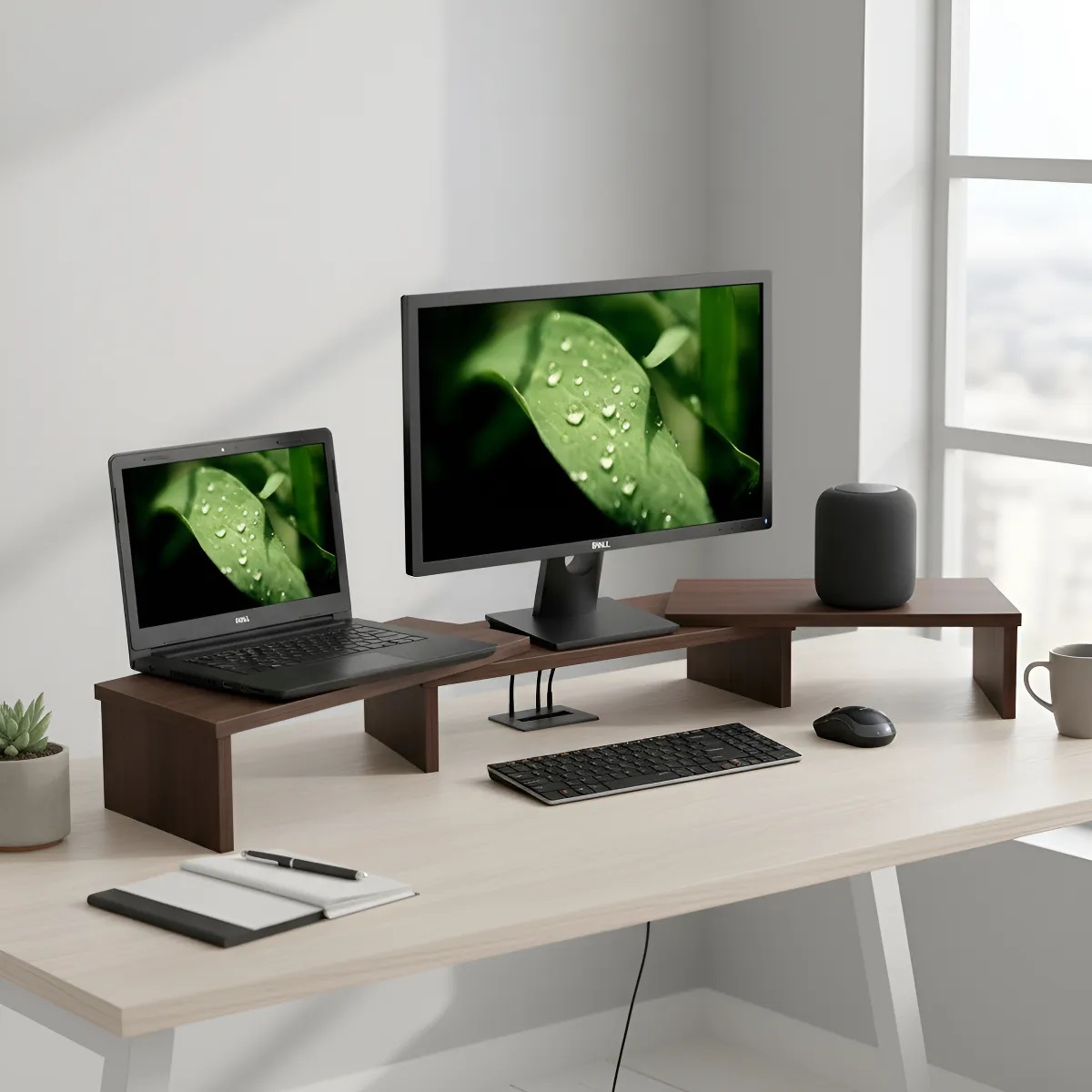 Suporte de Mesa Base Elevada Ajustável 3 Monitores Gamer Notebook Madeira Versati