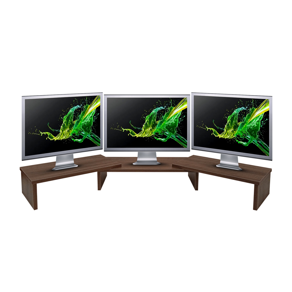 Suporte de Mesa Base Elevada Ajustável 3 Monitores Gamer Notebook Madeira Versati