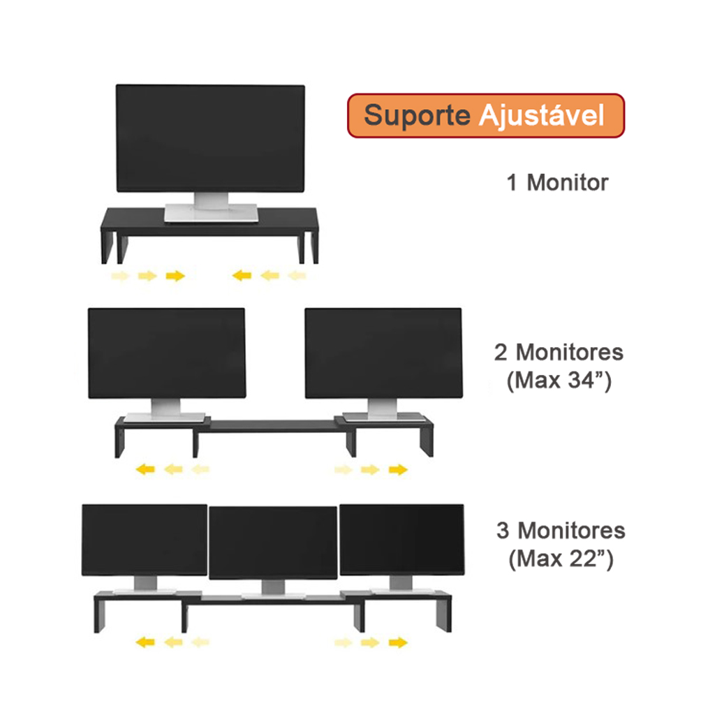 Suporte de Mesa Base Elevada Ajustável 3 Monitores Gamer Notebook Madeira Versati