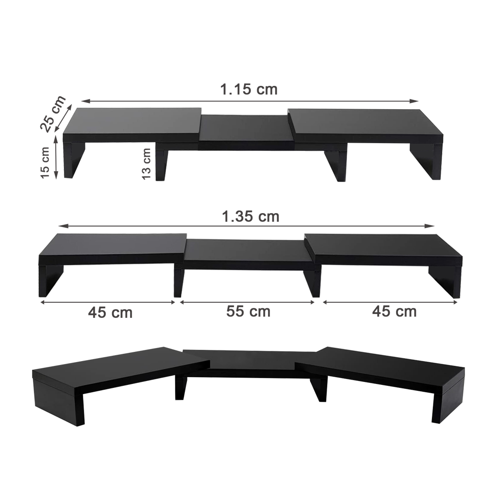 Suporte de Mesa Base Elevada Ajustável 3 Monitores Gamer Notebook Preto