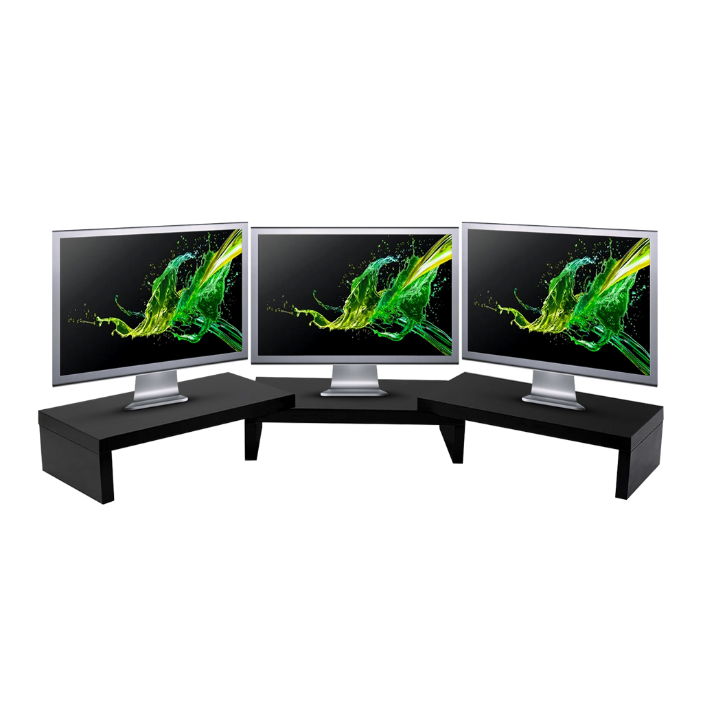 Suporte de Mesa Base Elevada Ajustável 3 Monitores Gamer Notebook Preto