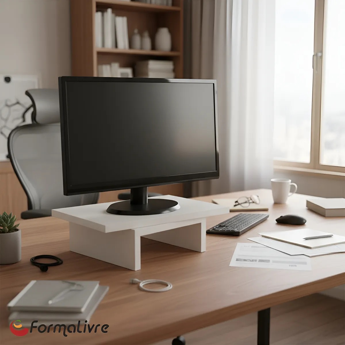 Suporte de Mesa Giratório 360° com Nicho para Monitor - Branco