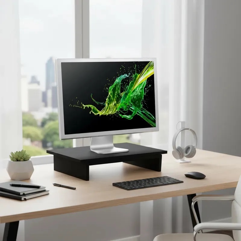 Suporte de Mesa Giratório 360° com Nicho para Monitor - Preto