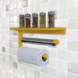 Suporte de Parede Porta Papel Toalhas e Prateleira para Temperos Cozinha Estilo Industrial Amarelo Laca