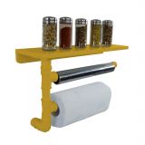 Suporte de Parede Porta Papel Toalhas e Prateleira para Temperos Cozinha Estilo Industrial Amarelo Laca