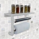 Suporte de Parede Porta Papel Toalhas e Prateleira para Temperos Cozinha Estilo Industrial Branco Laca