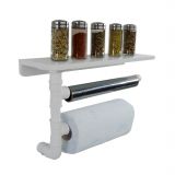 Suporte de Parede Porta Papel Toalhas e Prateleira para Temperos Cozinha Estilo Industrial Branco Laca