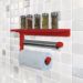 Suporte de Parede Porta Papel Toalhas e Prateleira para Temperos Cozinha Estilo Industrial Vermelho Laca