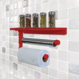 Suporte de Parede Porta Papel Toalhas e Prateleira para Temperos Cozinha Estilo Industrial Vermelho Laca