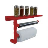 Suporte de Parede Porta Papel Toalhas e Prateleira para Temperos Cozinha Estilo Industrial Vermelho Laca