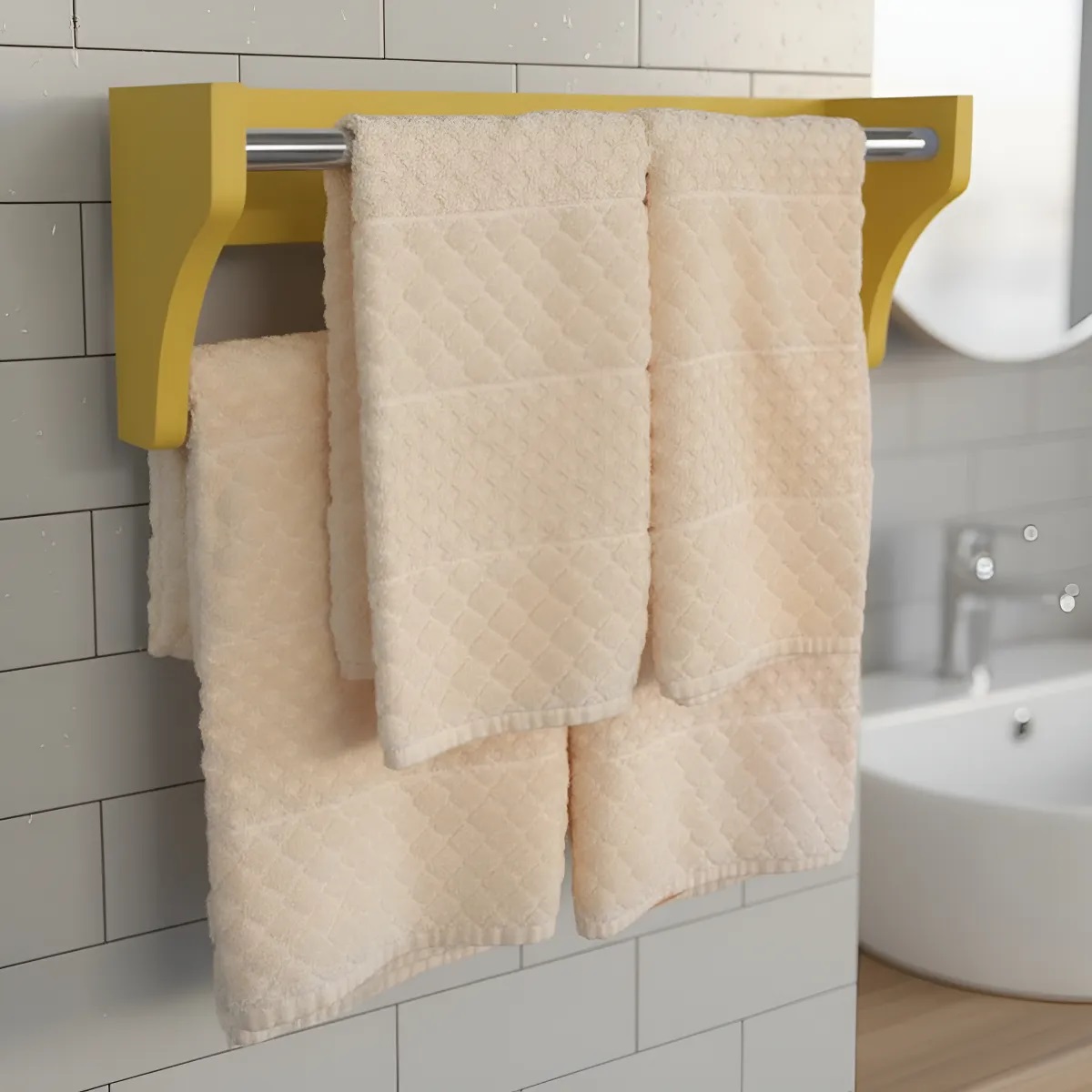 Toalheiro Duplo Suporte Cabideiro Porta Toalhas de Parede Acessório para Banheiro Amarelo Laca