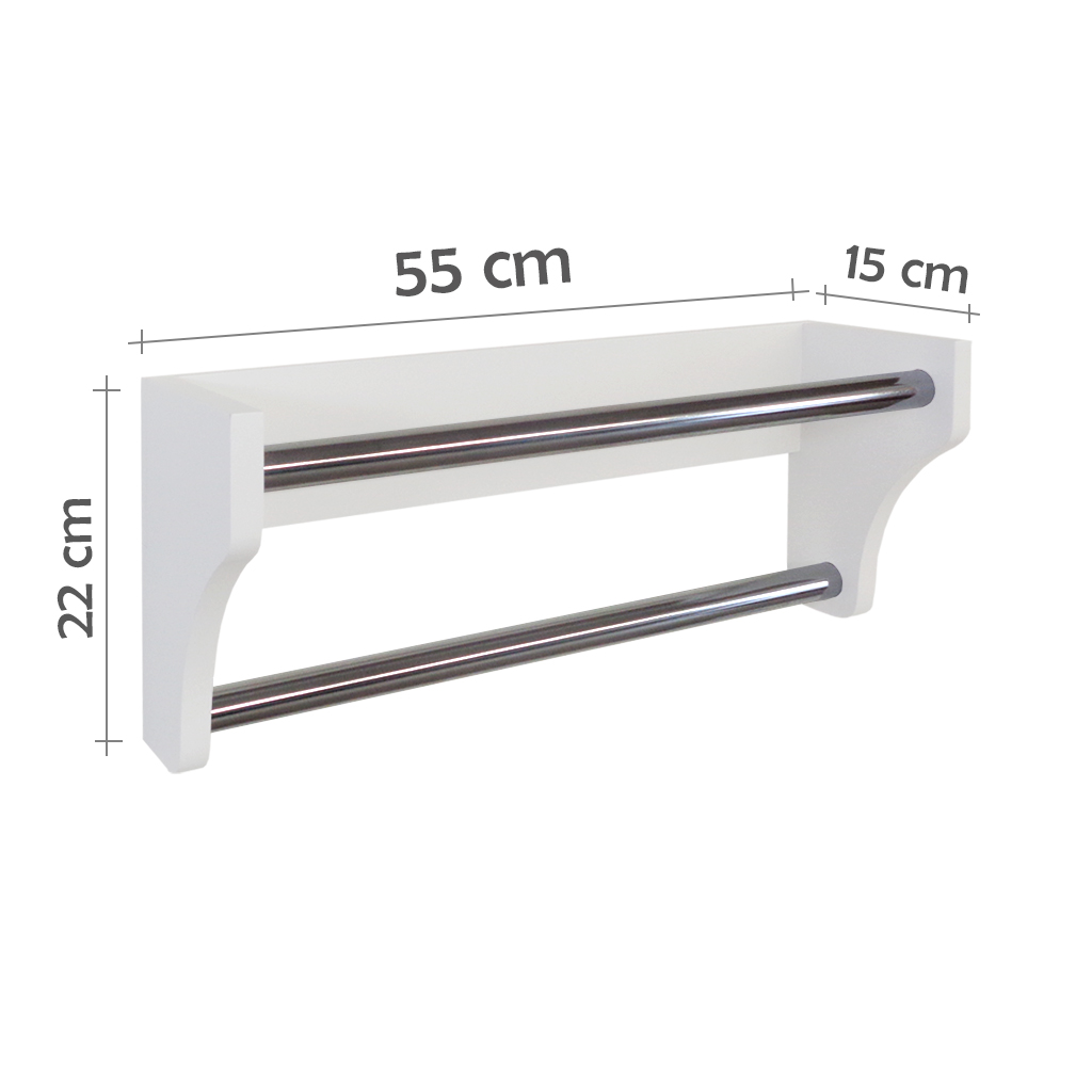 Toalheiro Duplo Suporte Cabideiro Porta Toalhas de Parede Acessório para Banheiro Branco Laca