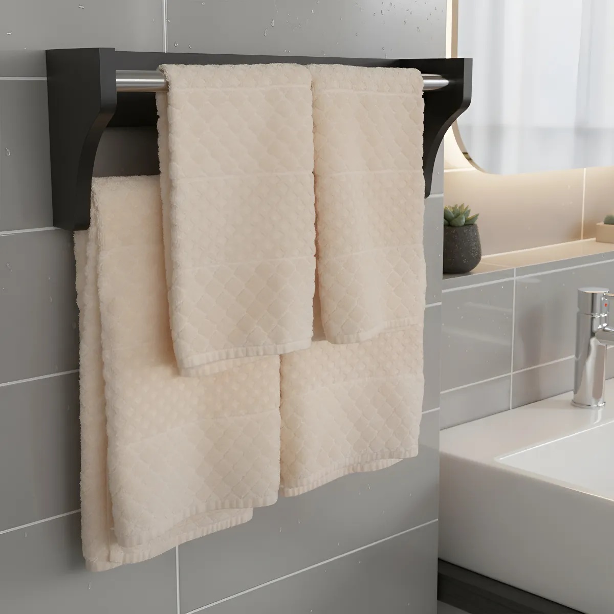 Toalheiro Duplo Suporte Cabideiro Porta Toalhas de Parede Acessório para Banheiro Preto Laca