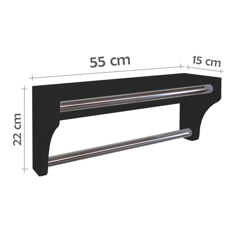Toalheiro Duplo Suporte Cabideiro Porta Toalhas de Parede Acessório para Banheiro Preto Laca