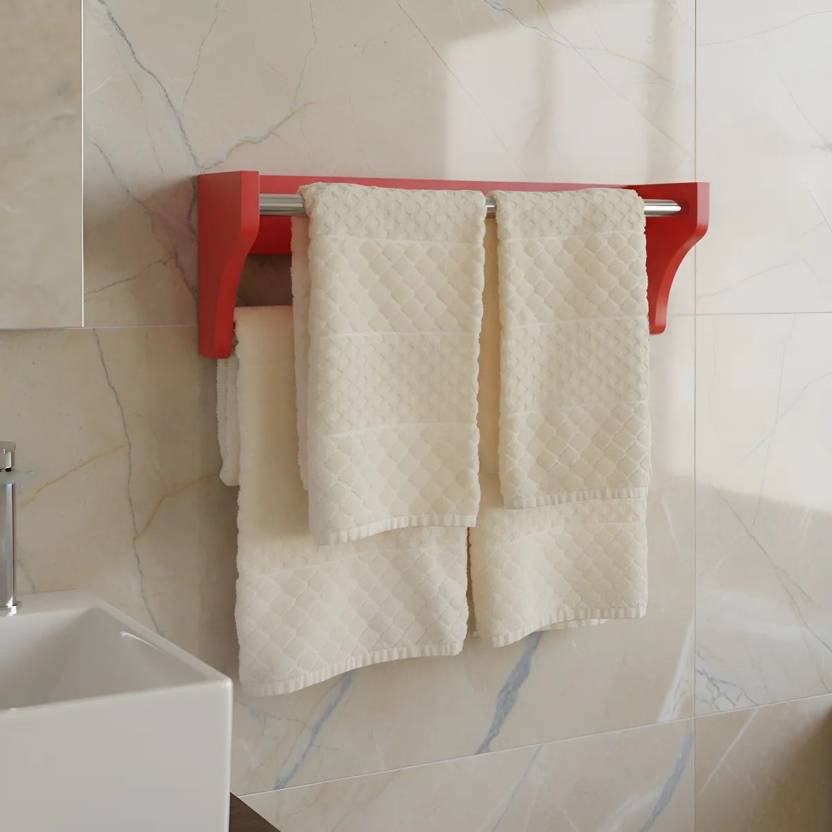 Toalheiro Duplo Suporte Cabideiro Porta Toalhas de Parede Acessório para Banheiro Vermelho Laca