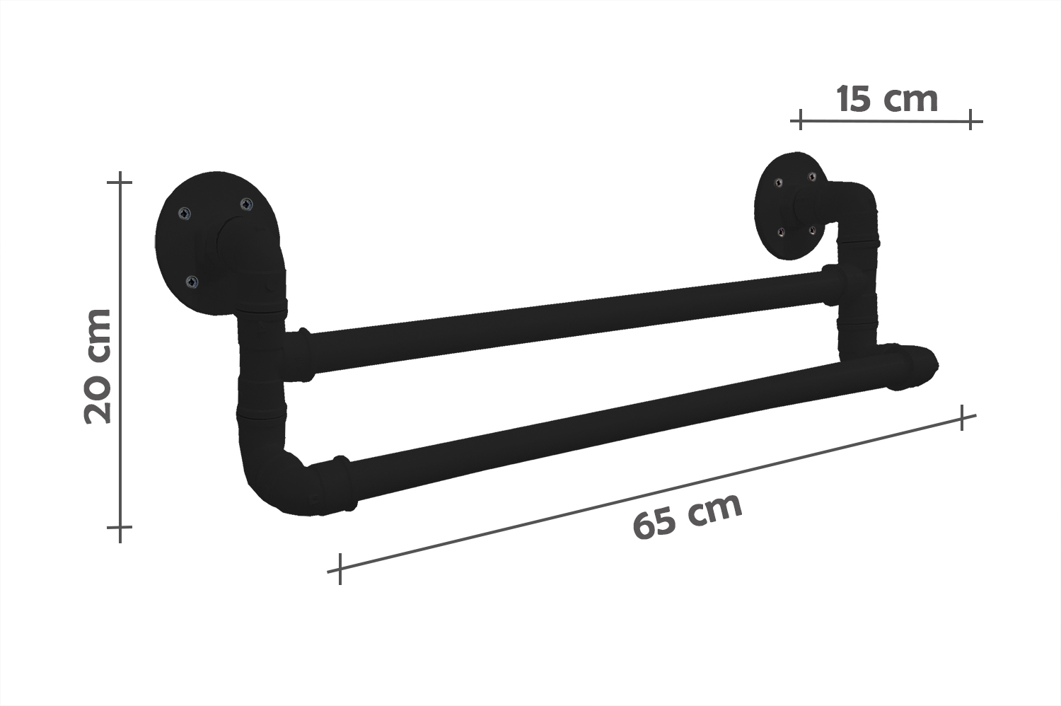 Toalheiro Duplo Suporte Porta Toalhas de Parede Acessório para Banheiro Estilo Industrial Preto Laca