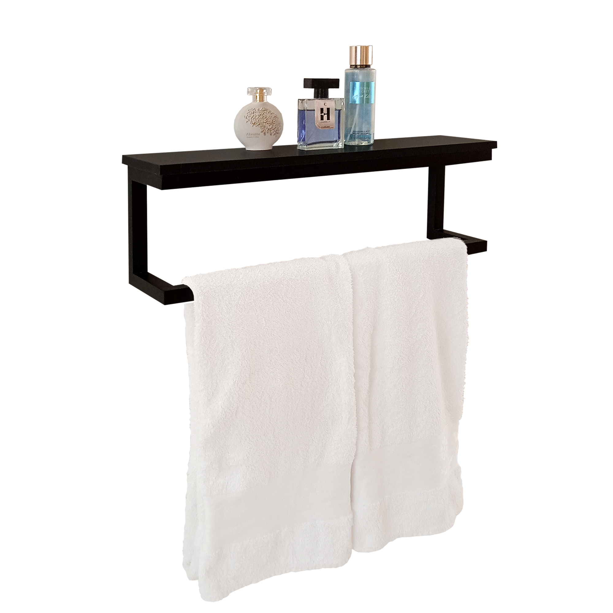Toalheiro Porta Toalhas de Parede Acessório para Banheiro Estilo Industrial Preto Laca