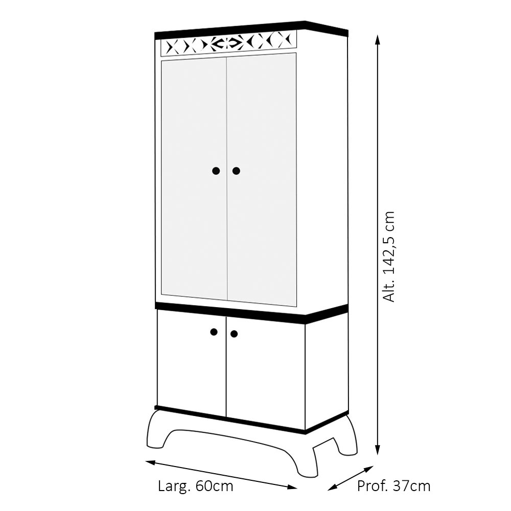 Cristaleira com 02 Portas de Vidro Sala de Jantar Infinity Off White - Frade Movelaria