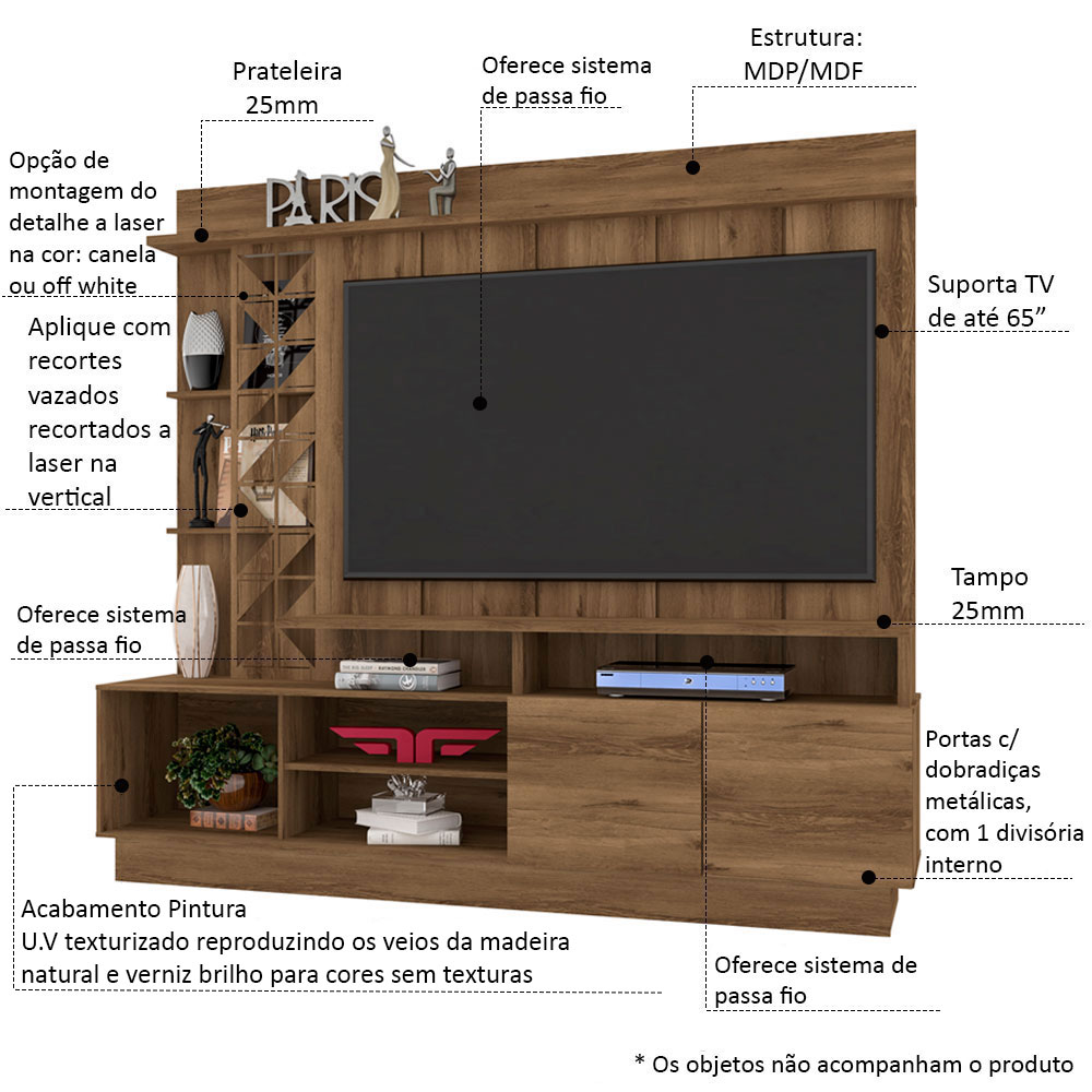 Estante Home Theater para TV até 65 Polegadas Sala de Estar Vivaz Canela - Frade Movelaria
