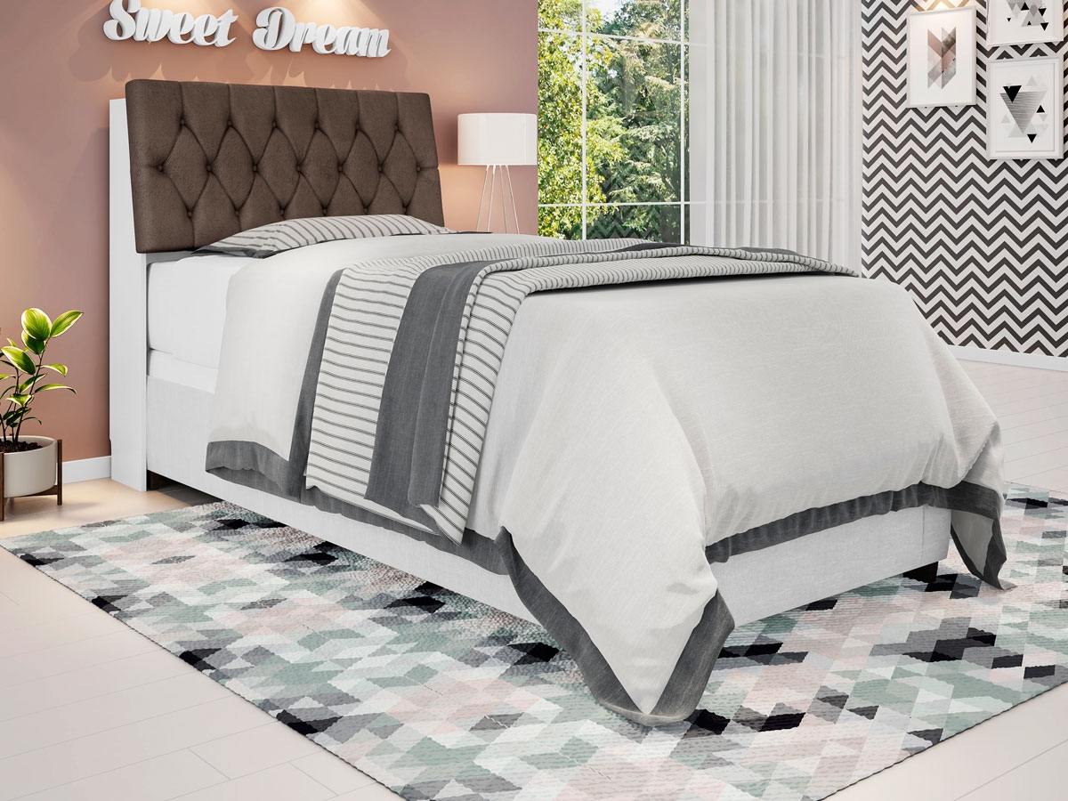 Cabeceira Box Branco com Capitonê Marrom
