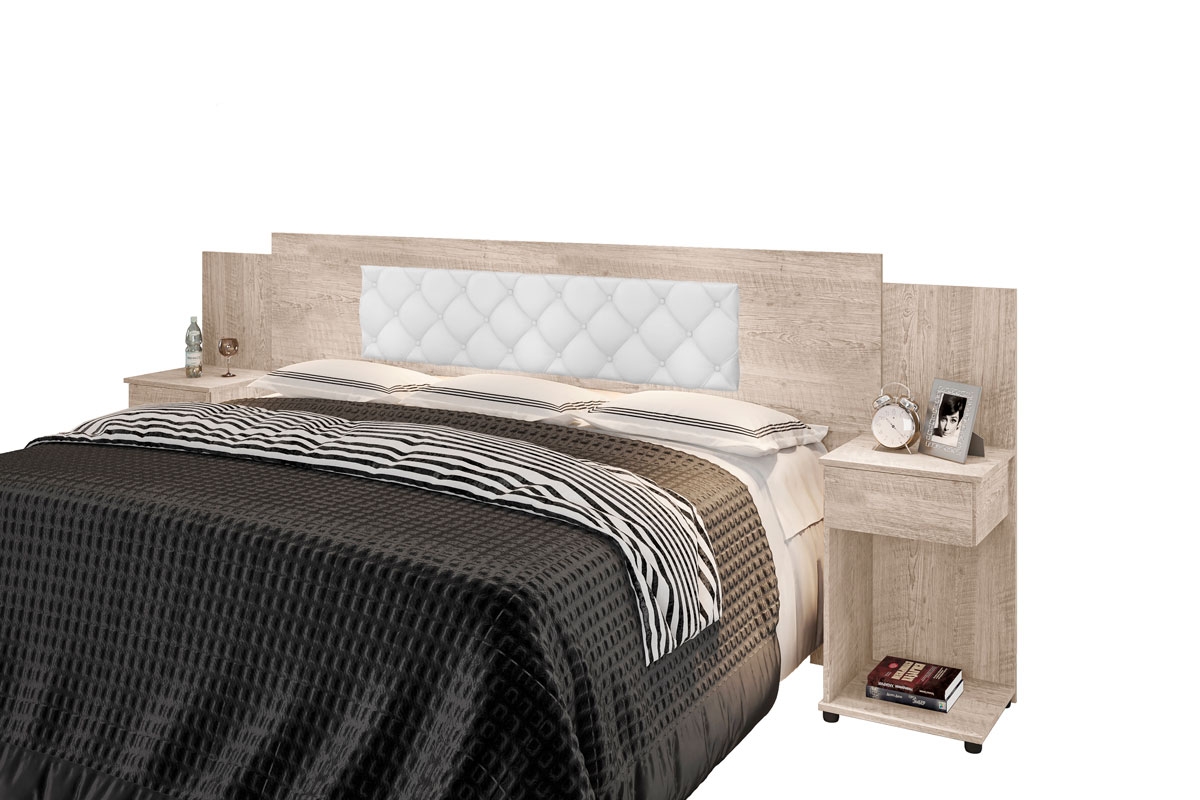 Cabeceira Box Bruna Amarula com Capitonê Branco