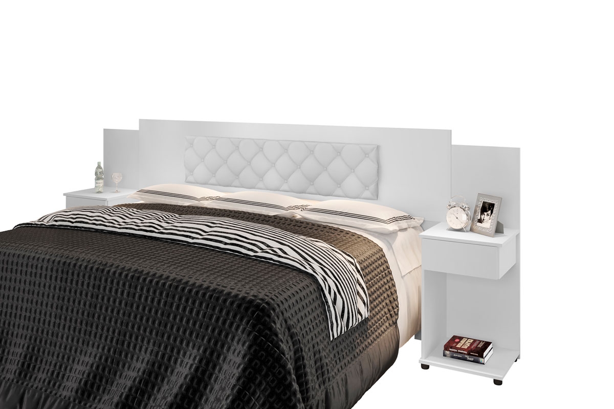 Cabeceira Box Bruna Branco com Capitonê Branco