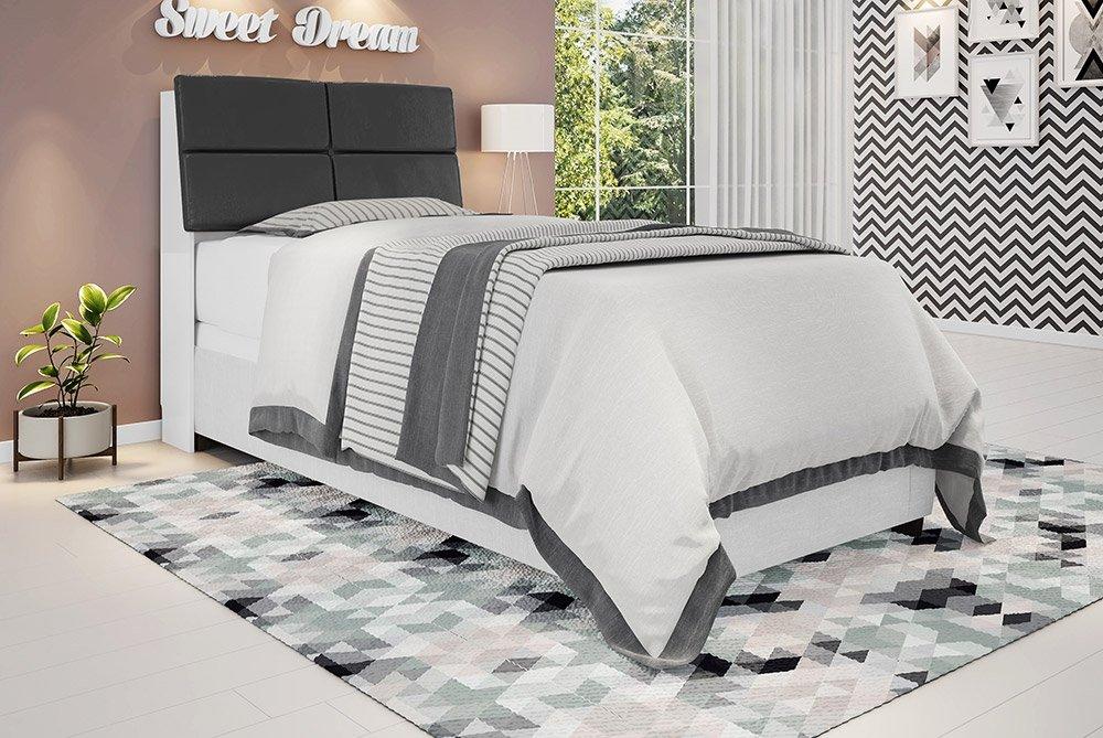 Cabeceira Box Solteiro 0,88 Isis Branco Com Painel Class Preto - Framar Móveis