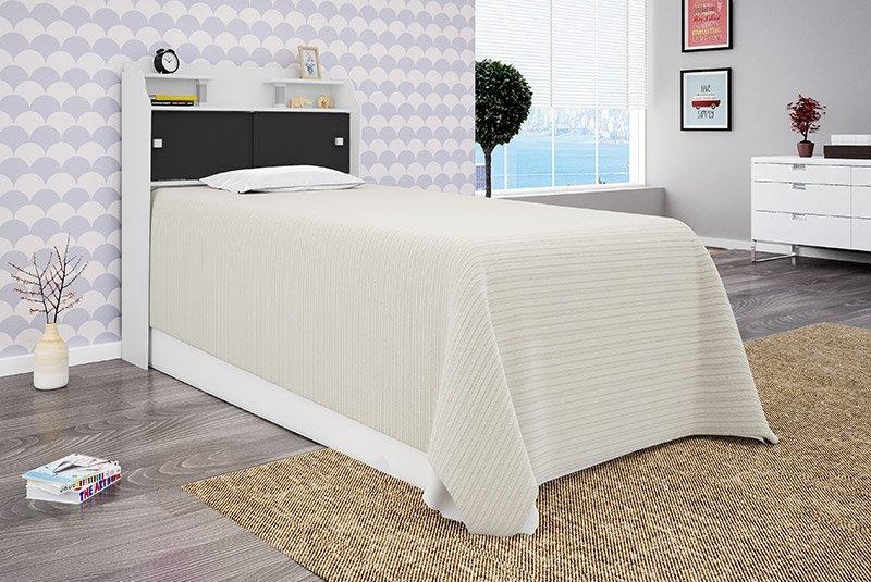 Cabeceira Box Solteiro 0,88Cm Elisa Branco Branco/Preto - Framar Móveis