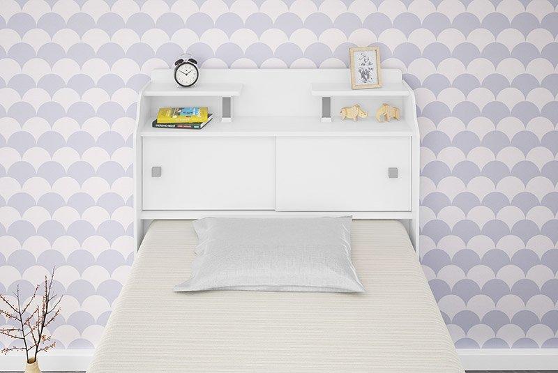 Cabeceira Box Solteiro 0,88Cm Elisa Branco Branco/Preto - Framar Móveis