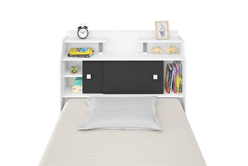 Cabeceira Box Solteiro 0,88Cm Elisa Branco Branco/Preto - Framar Móveis