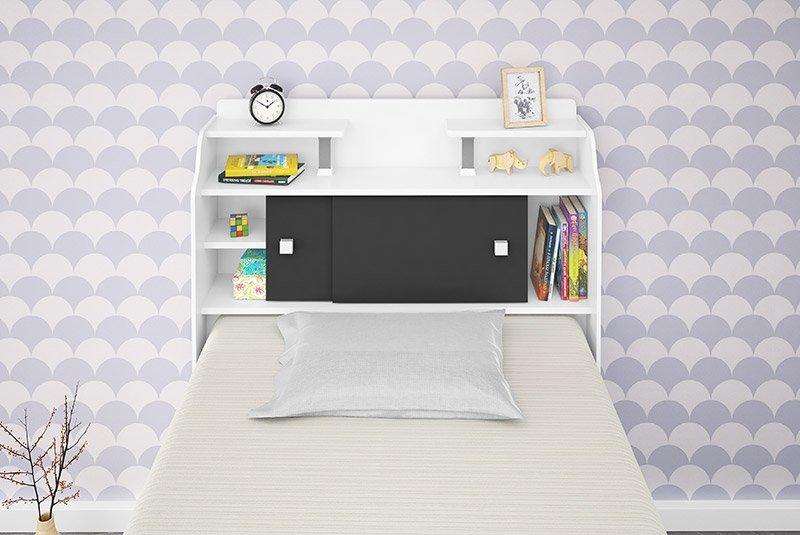 Cabeceira Box Solteiro 0,88Cm Elisa Branco Branco/Preto - Framar Móveis