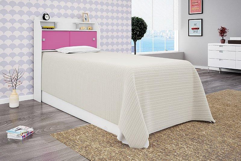Cabeceira Box Solteiro 0,88Cm Elisa Branco Branco/Rosa - Framar Móveis