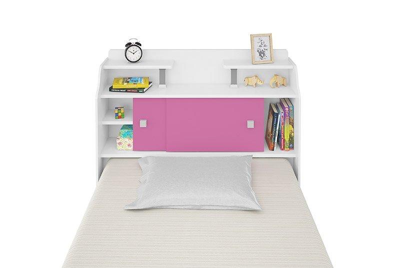 Cabeceira Box Solteiro 0,88Cm Elisa Branco Branco/Rosa - Framar Móveis