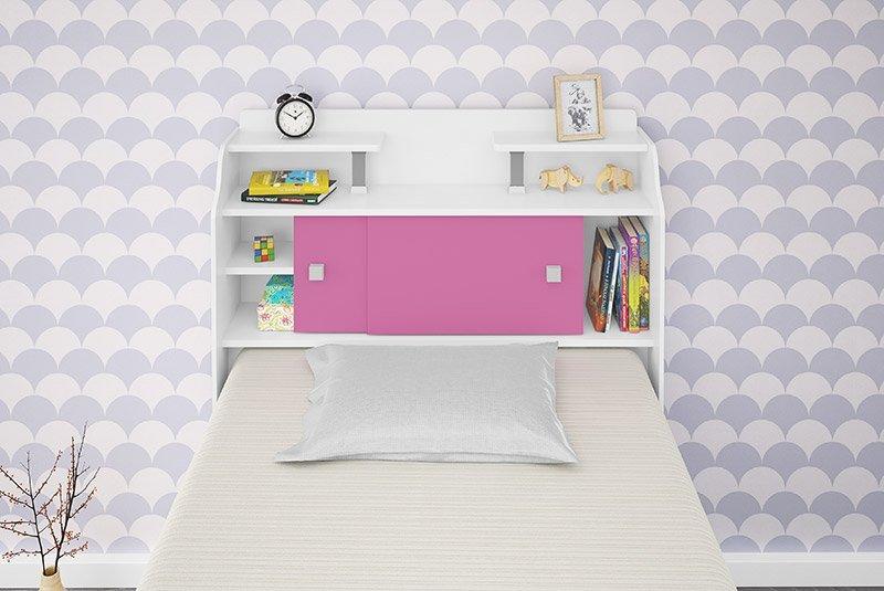 Cabeceira Box Solteiro 0,88Cm Elisa Branco Branco/Rosa - Framar Móveis