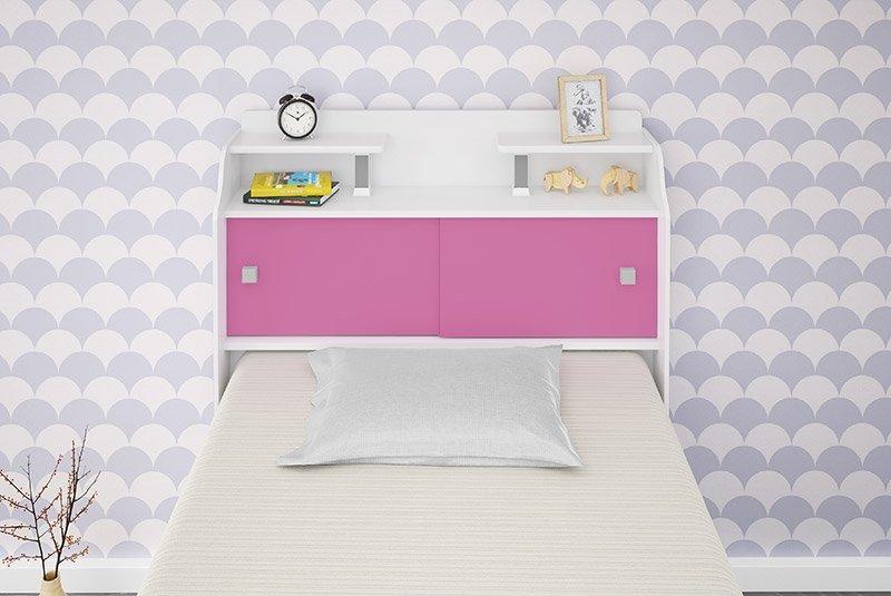 Cabeceira Box Solteiro 0,88Cm Elisa Branco Branco/Rosa - Framar Móveis