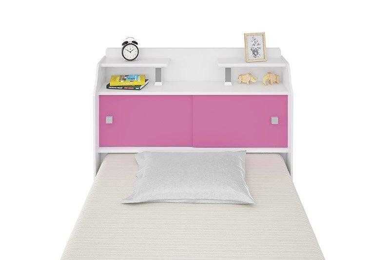 Cabeceira Box Solteiro 0,88Cm Elisa Branco Branco/Rosa - Framar Móveis