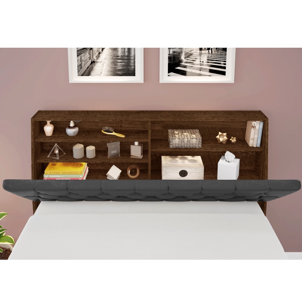 Cabeceira Casal Box Laura Malbec Captonê Preto